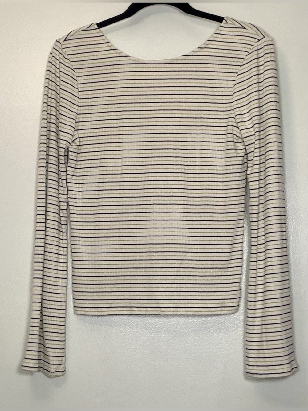 Boden Cream Long-Sleeve Striped Tee with Black Lines